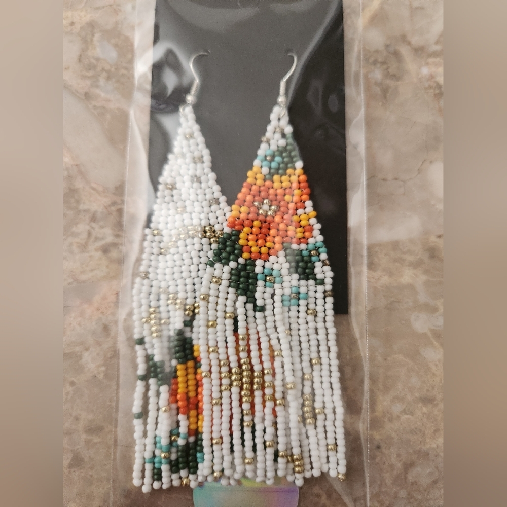 Fringe Beaded Earrings Southwestern Bohemian Cowgirl Handmade